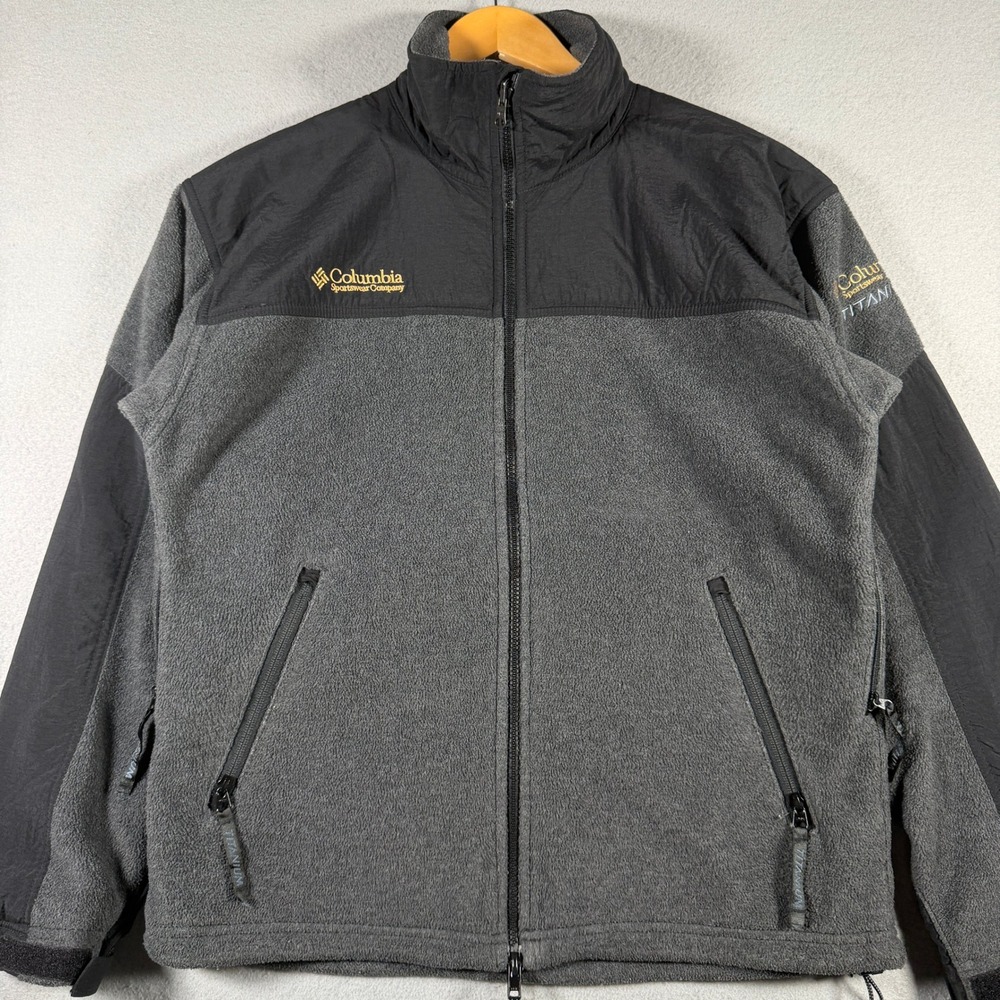 Columbia Titanium Fleece Jacket Mens Medium Grey Black Full Zip SM7221 Outdoor